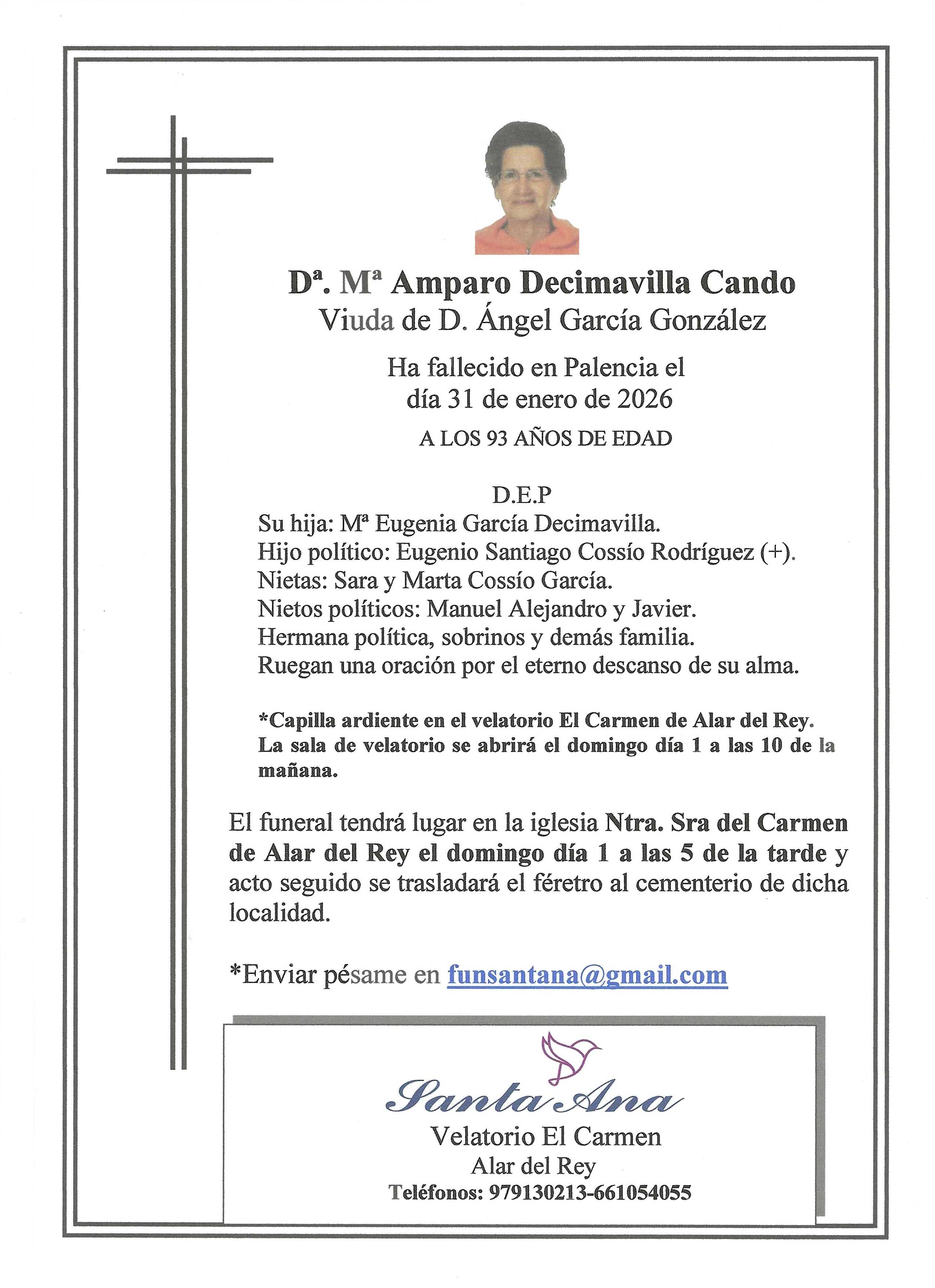 Obituary Mª Amparo Decimavilla Cando