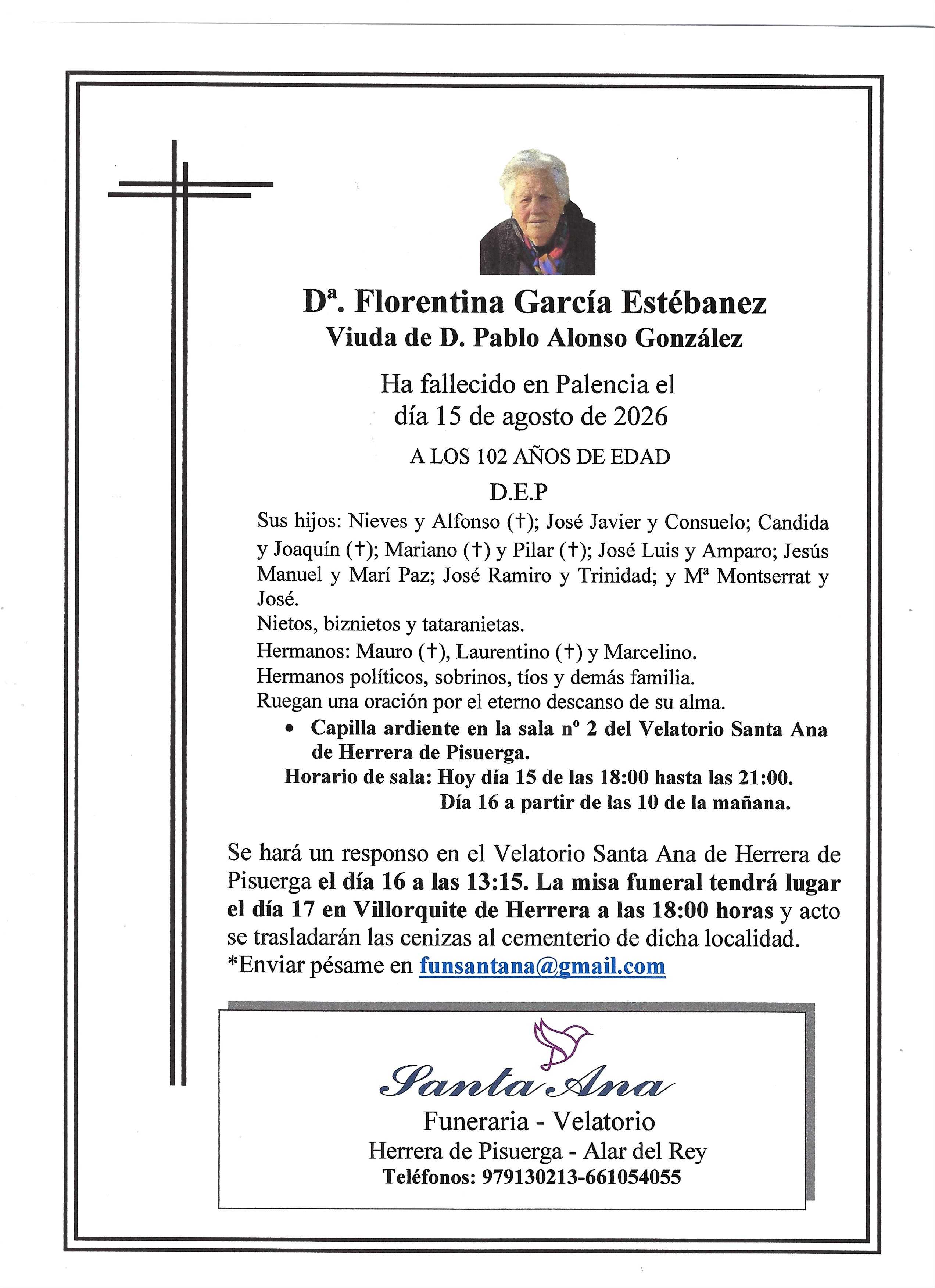Obituary Dª. Florentina García Estébanez