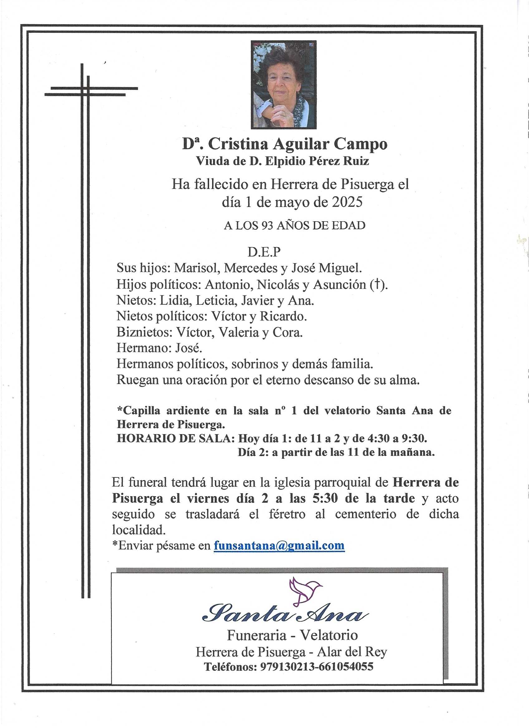 Obituary Dª. Cristina Aguilar Campo