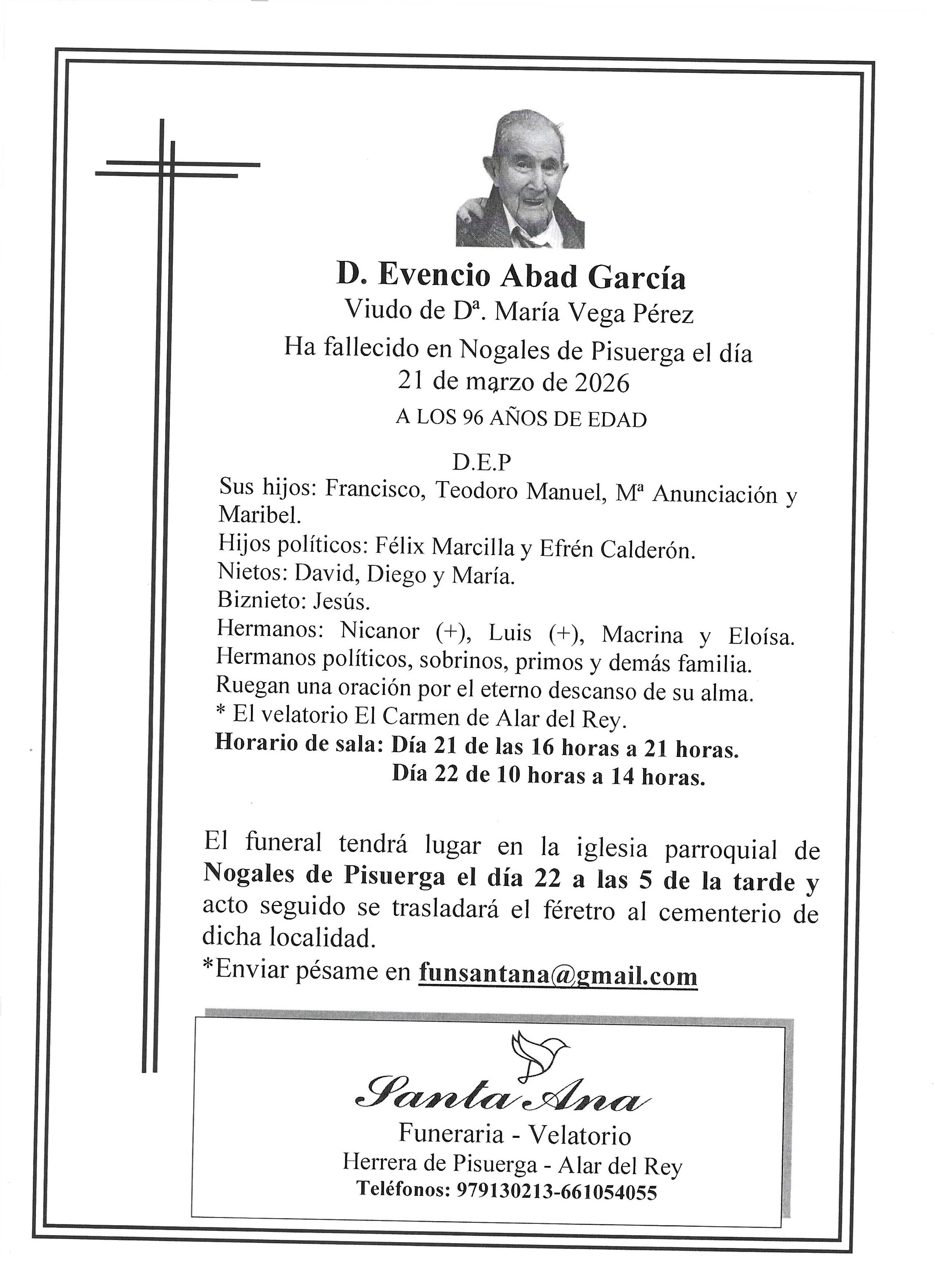 Obituary Evencio Abad García
