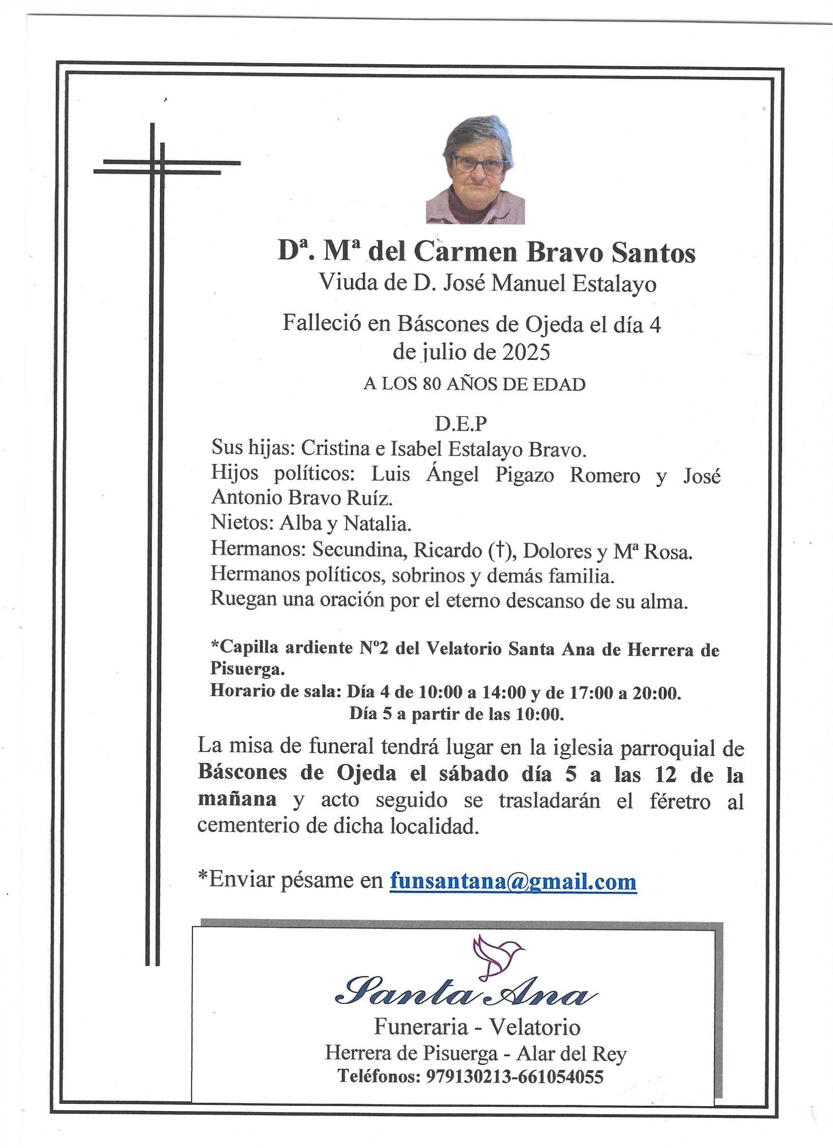 Obituary Dª María del Carmen Bravo Santos