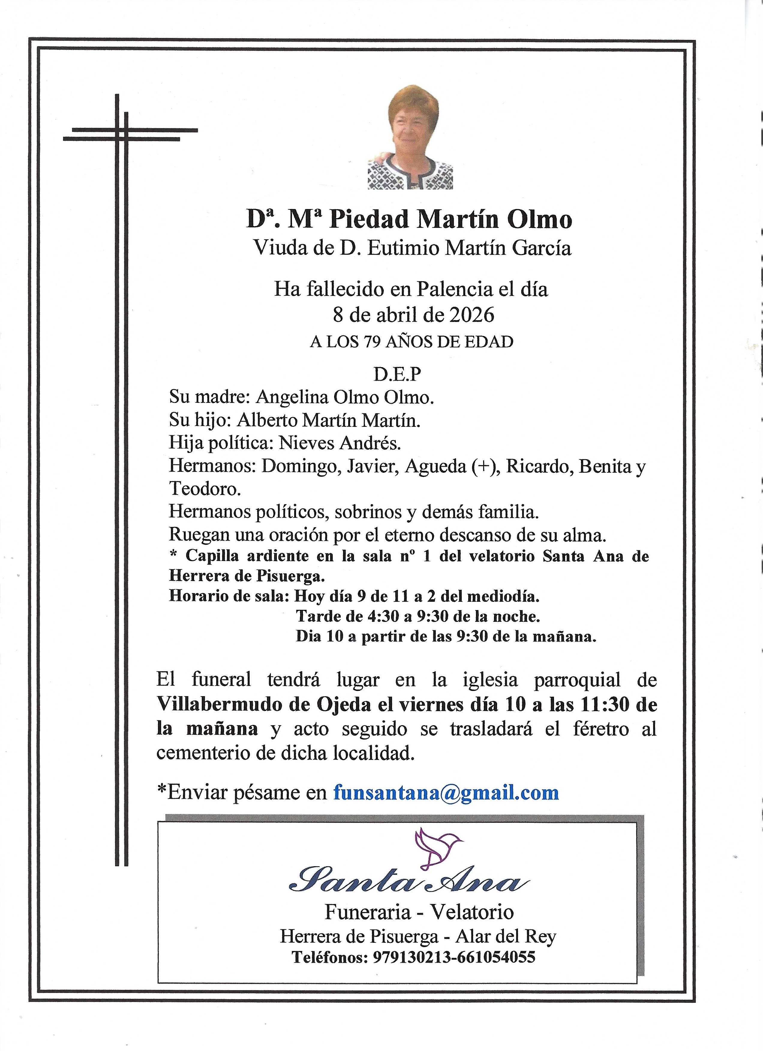 Obituary Dª Mª Piedad Martín Olmo