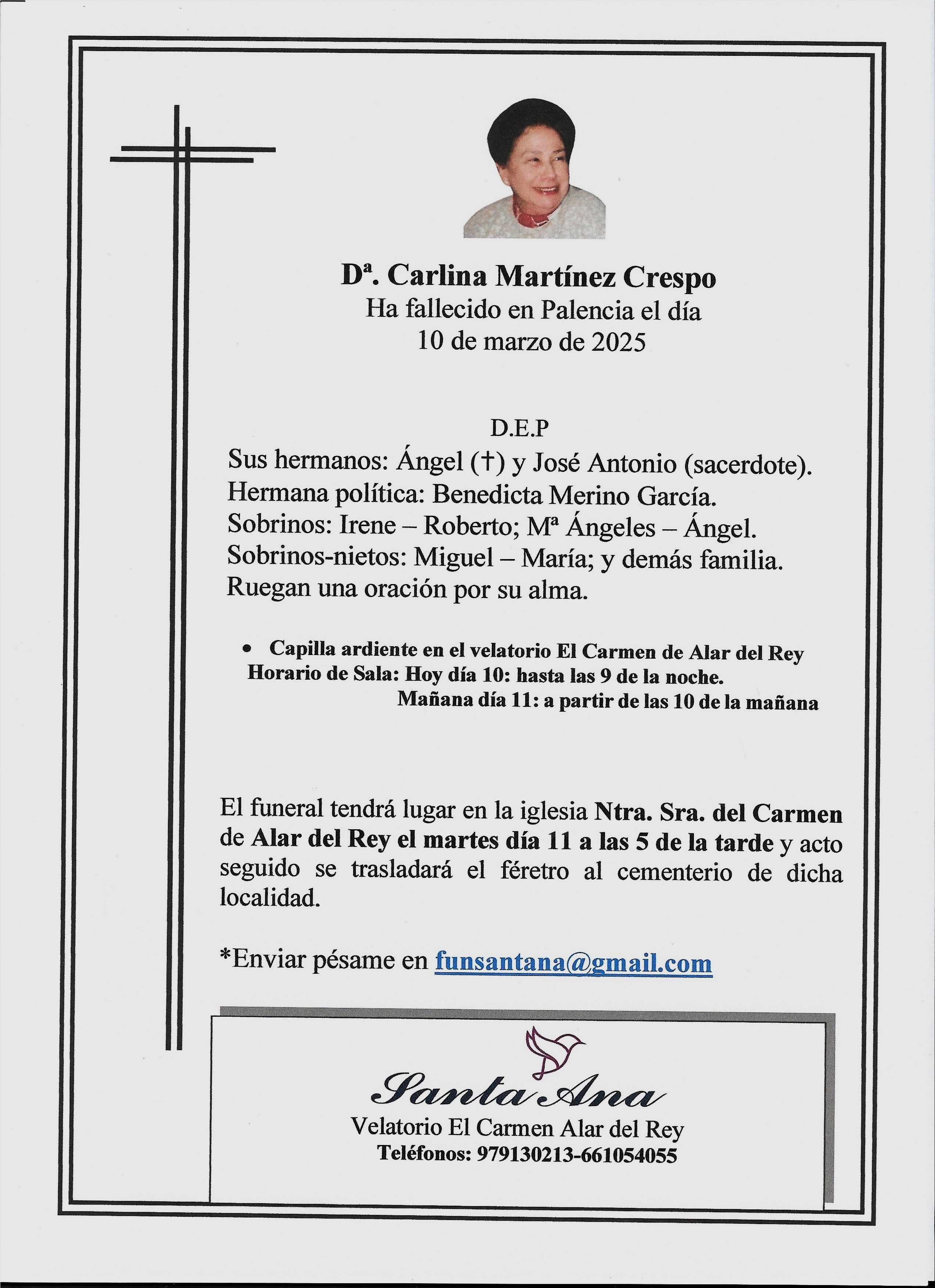 Obituary Dª. Carlina Martínez Crespo