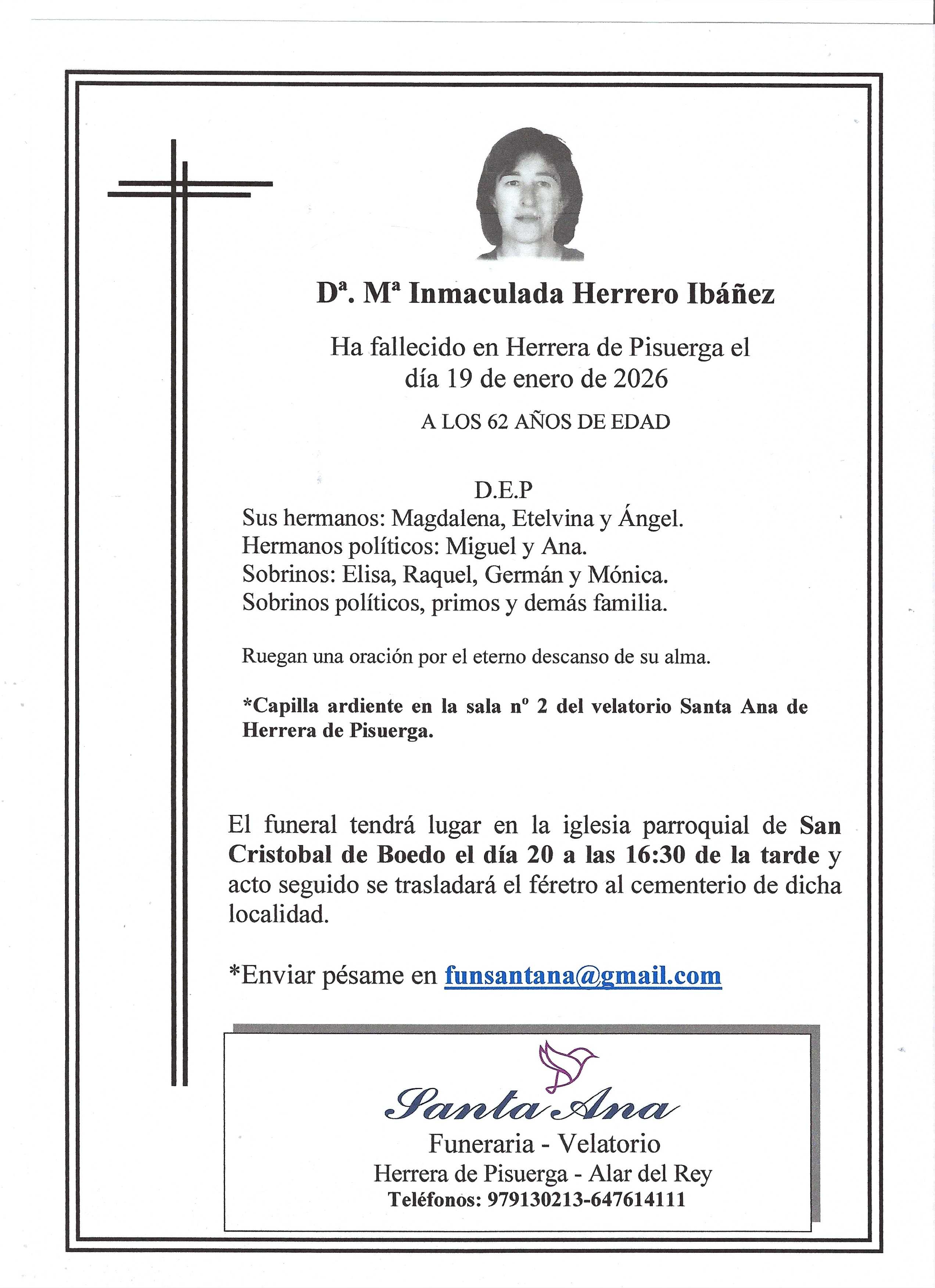 Obituary Dª. Mª Inmaculada Herrero Ibáñez