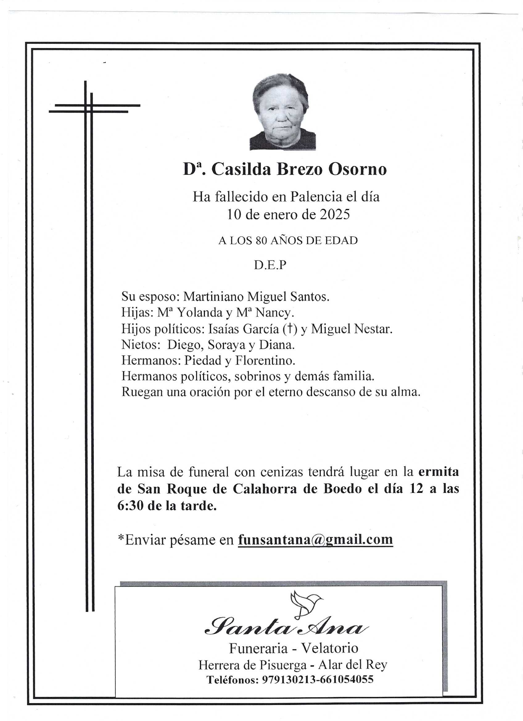 Obituary Dª. Casilda Brezo Osorno