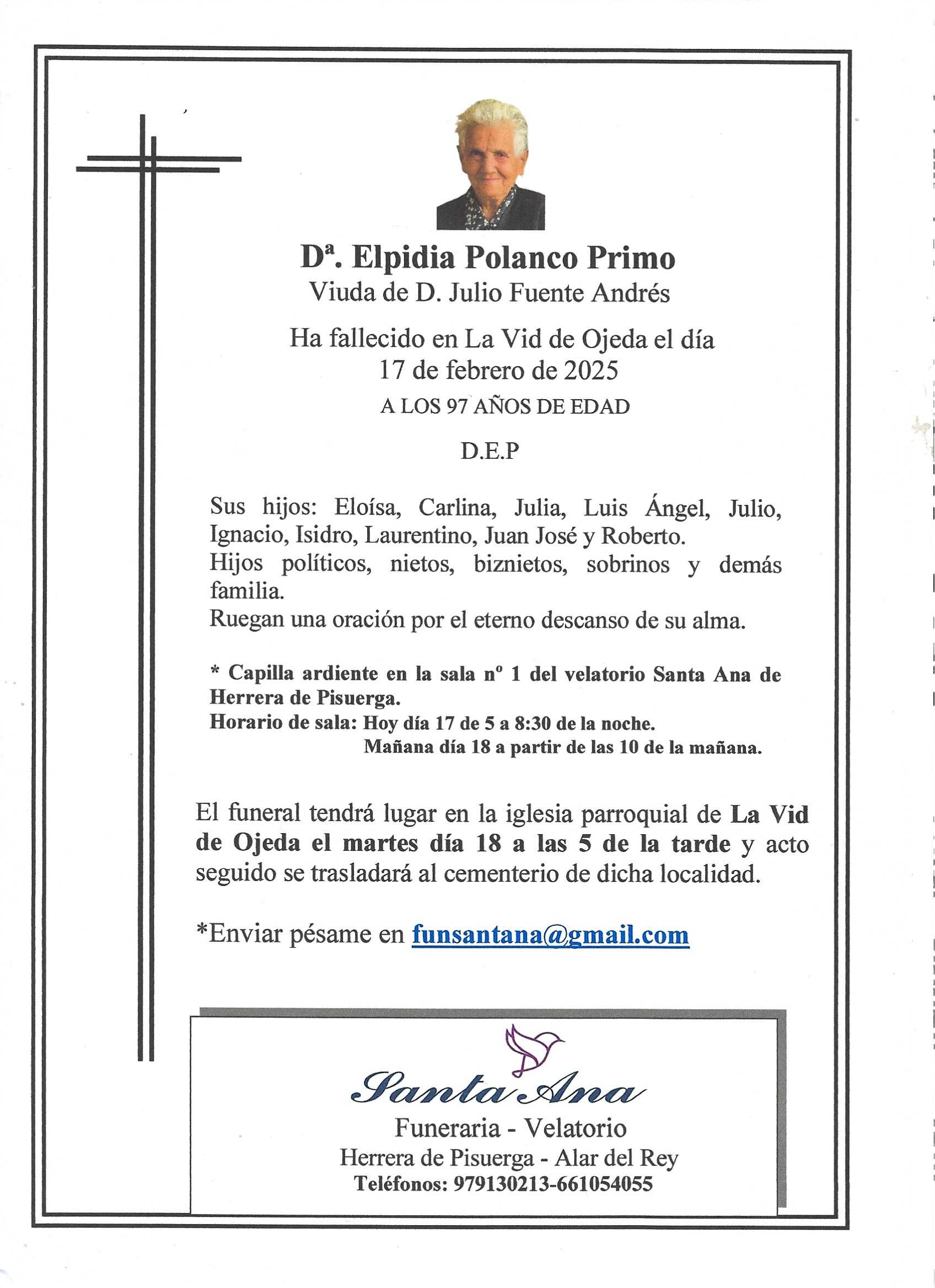 Obituary Dª. Elpidia Polanco Primo