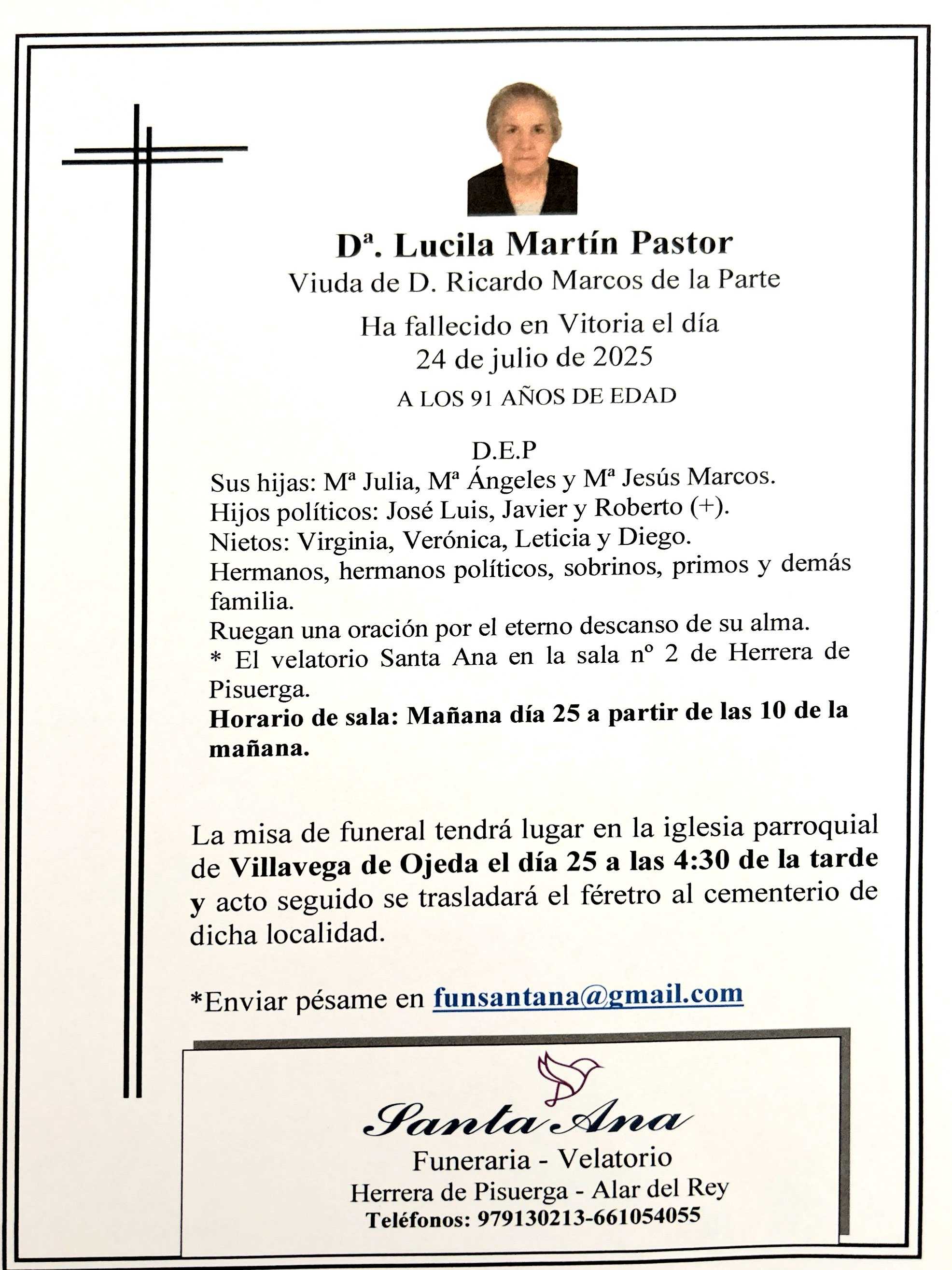 Obituary Dª. Lucila Martín Pastor