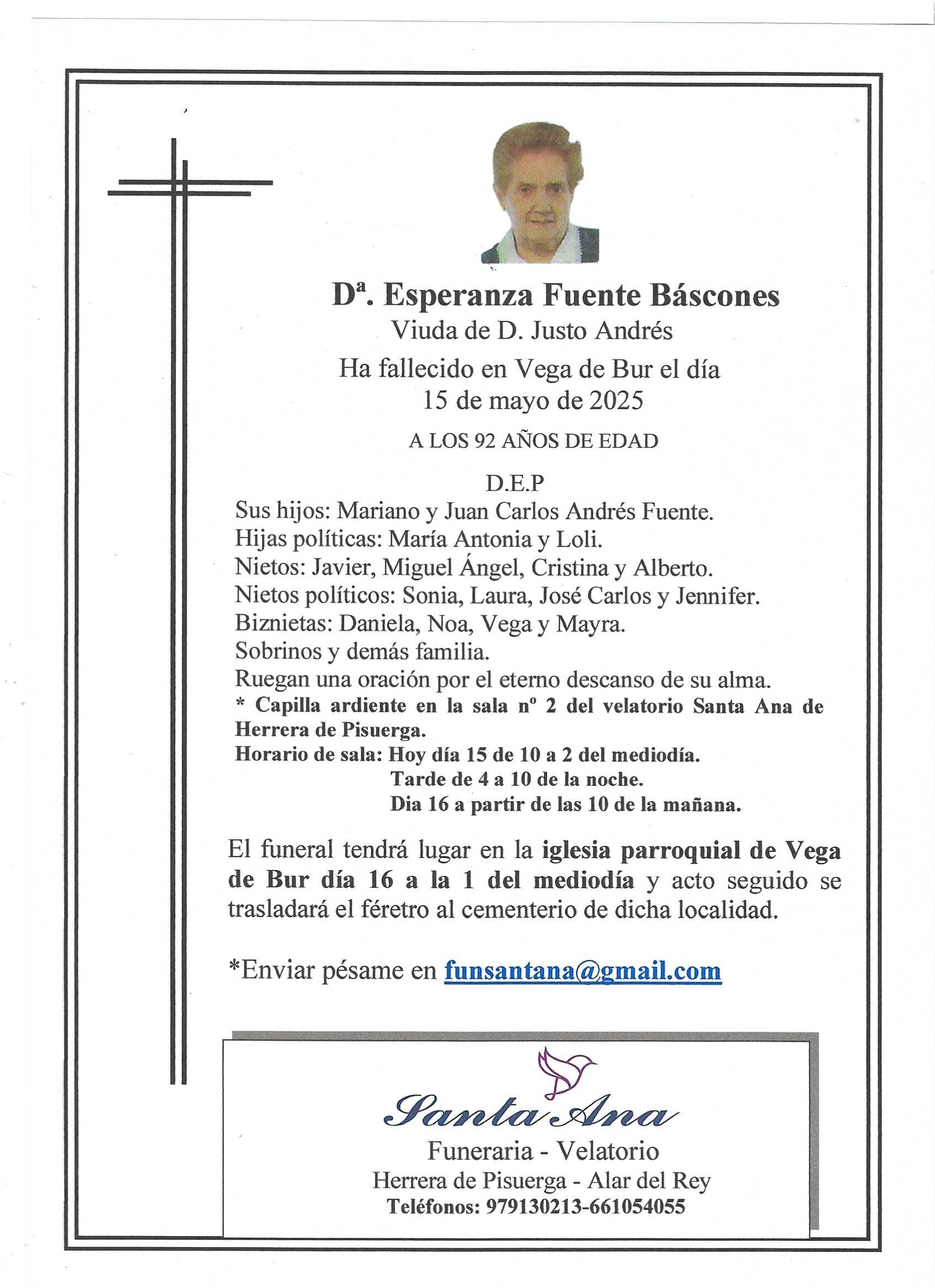 Obituary Esperanza Fuente Báscones