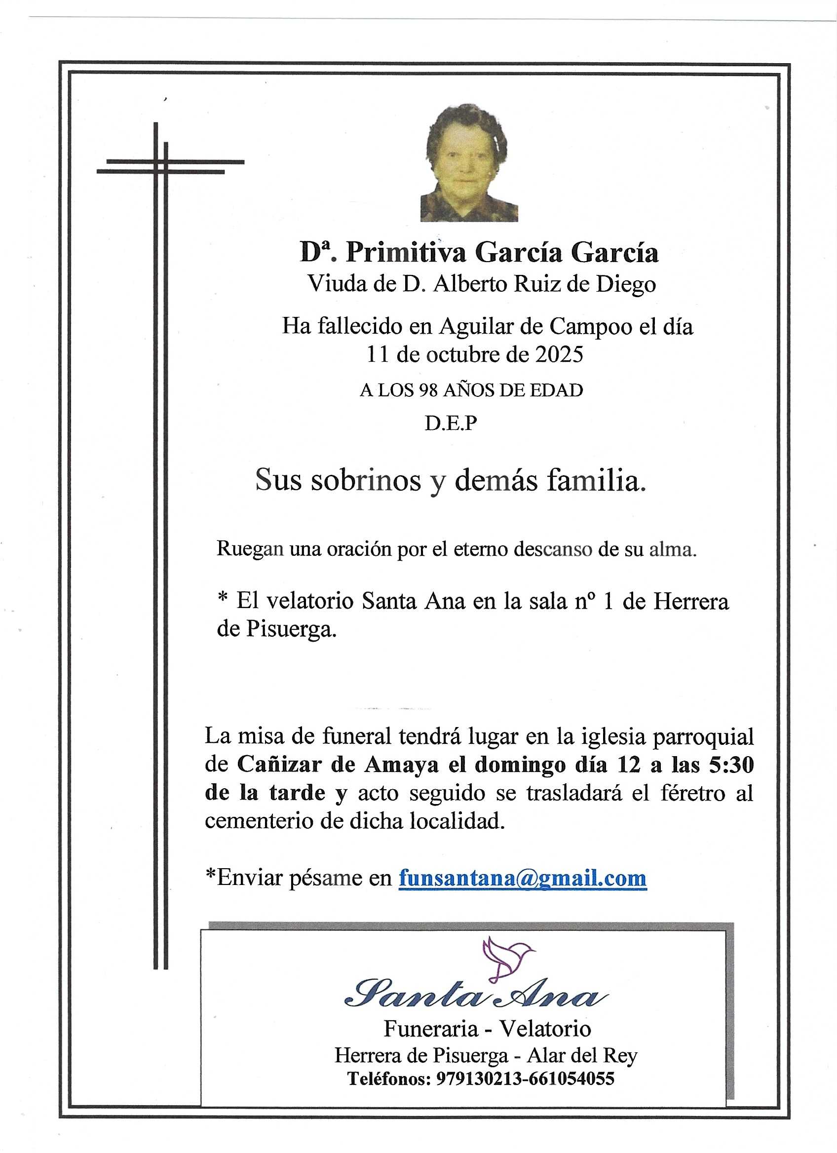 Obituary Dª Primitiva García García