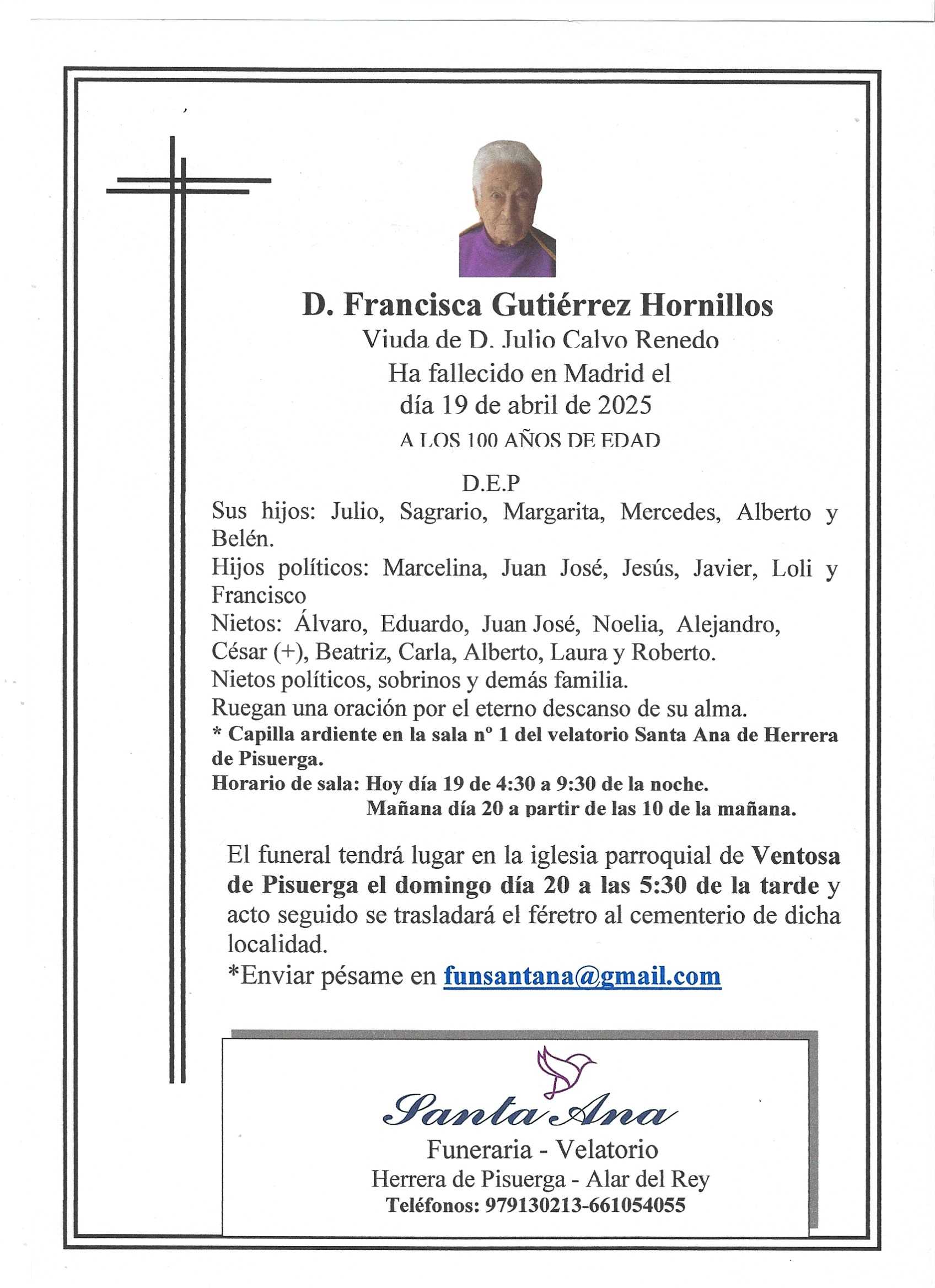 Obituary Francisca Gutiérrez Hornillos