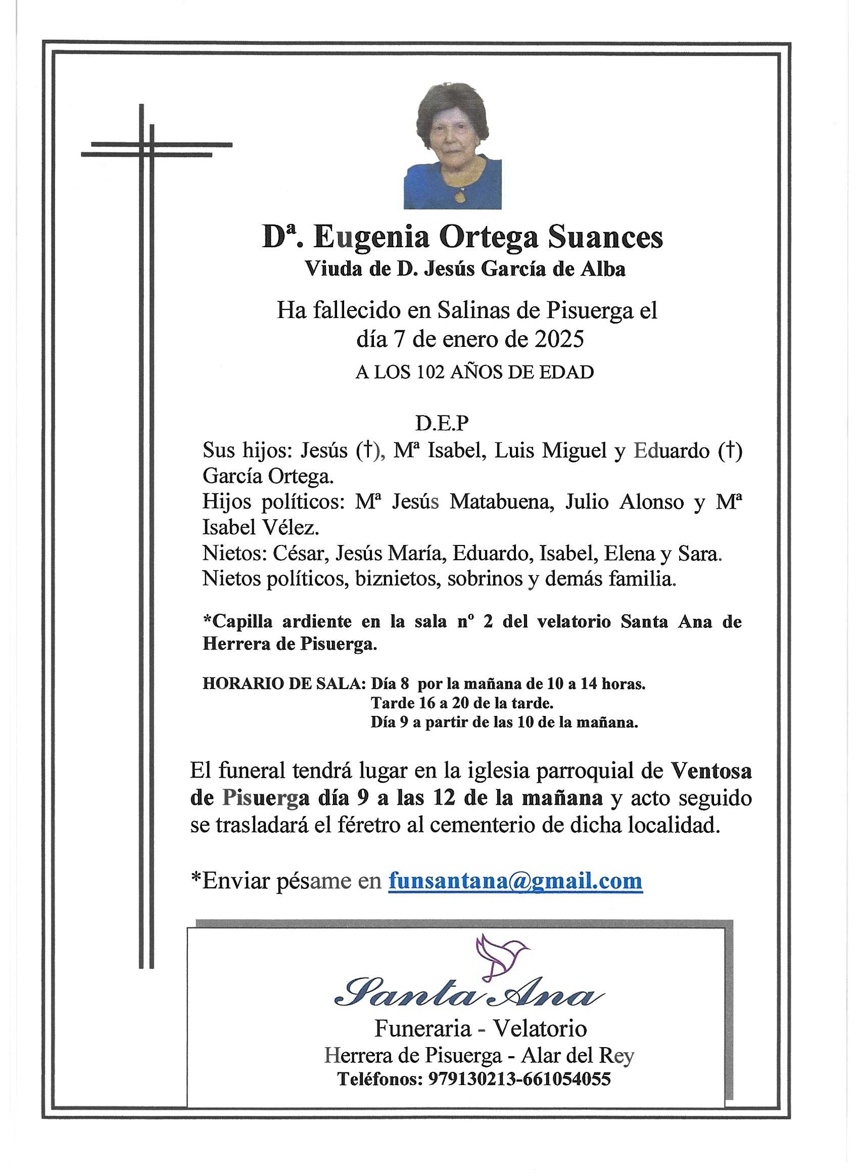 Obituary Dª Eugenia Ortega Suances