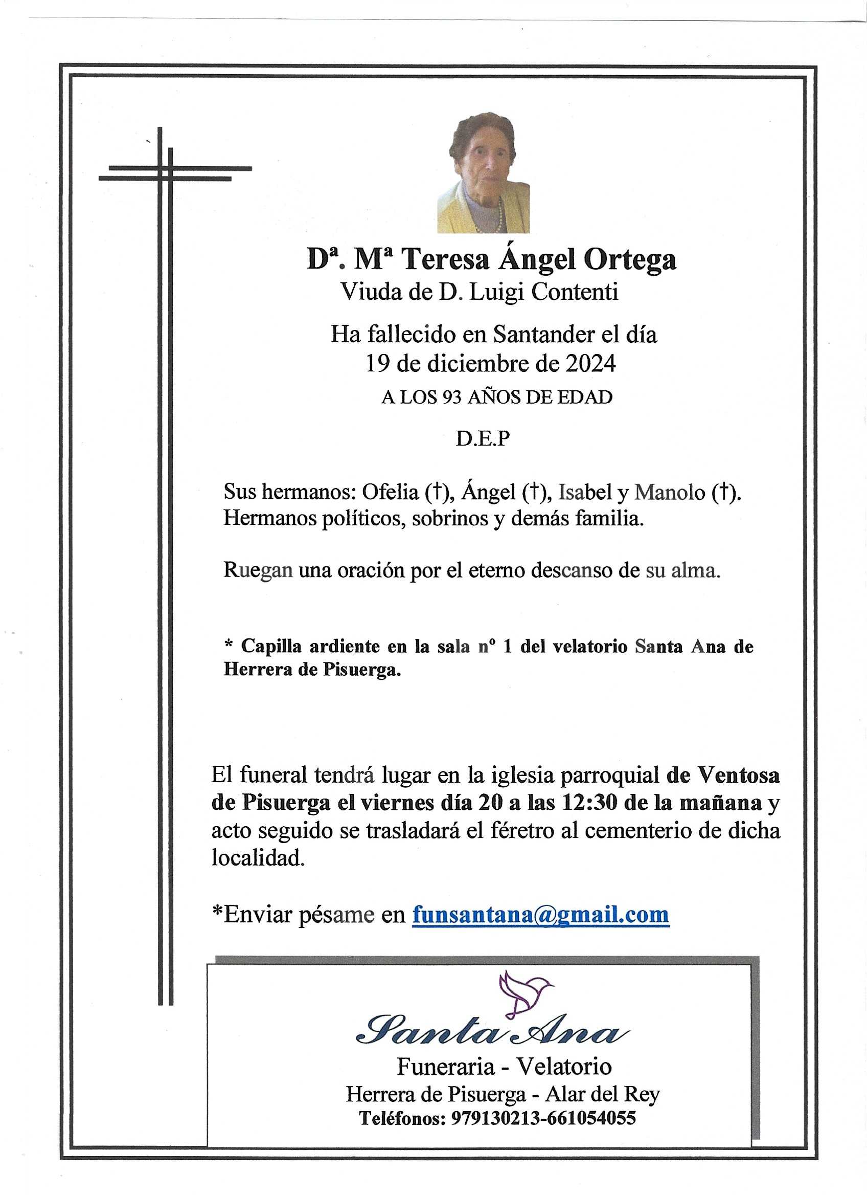 Obituary Dª. Mª Teresa Ángel Ortega