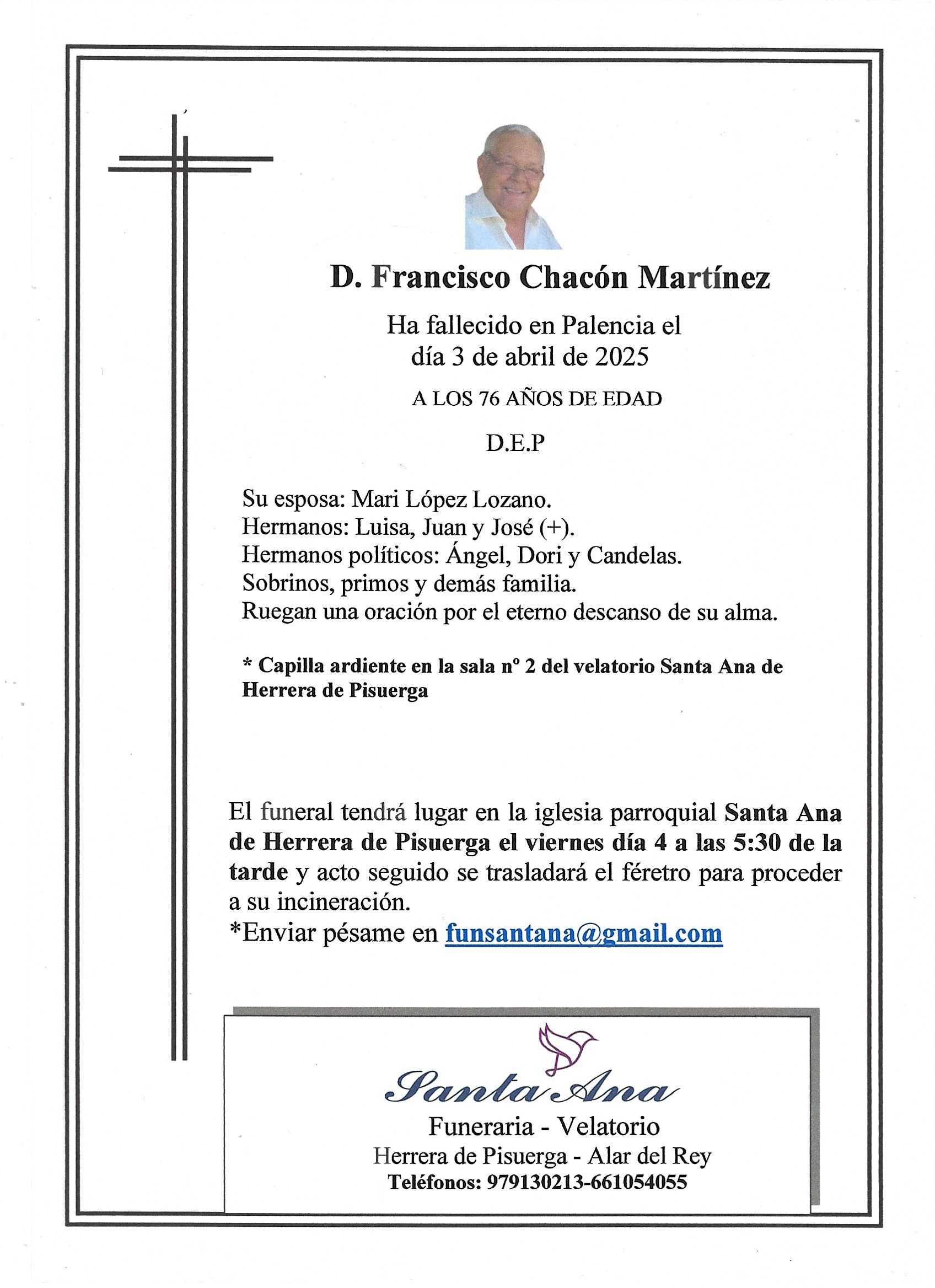 Obituary Francisco Chacón Martínez