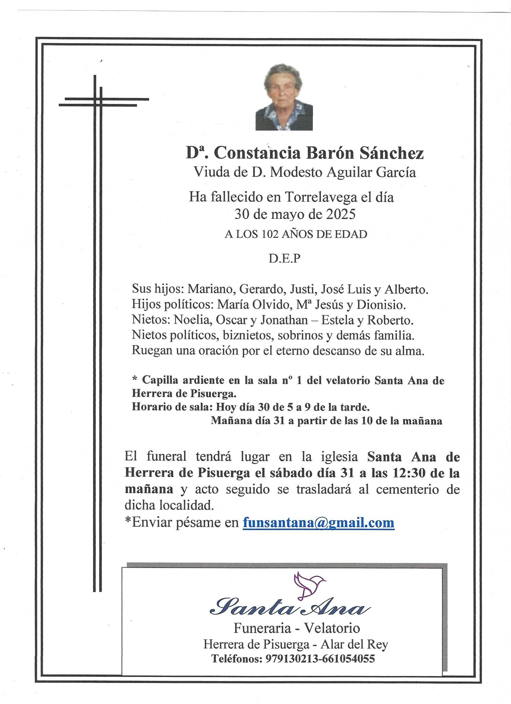 Obituary Dª. Constancia Barón Sánchez