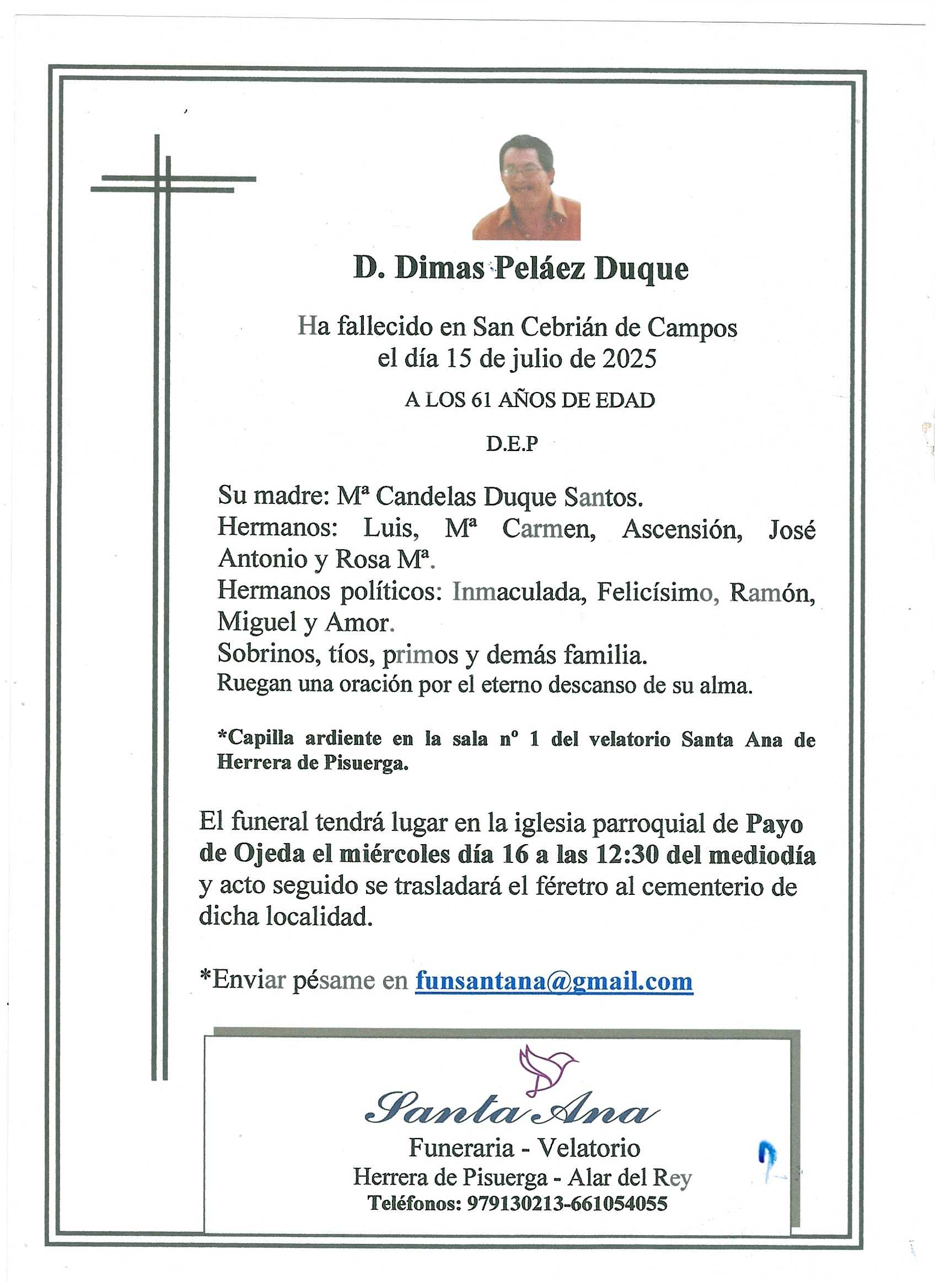 Obituary Dimas Peláez Duque