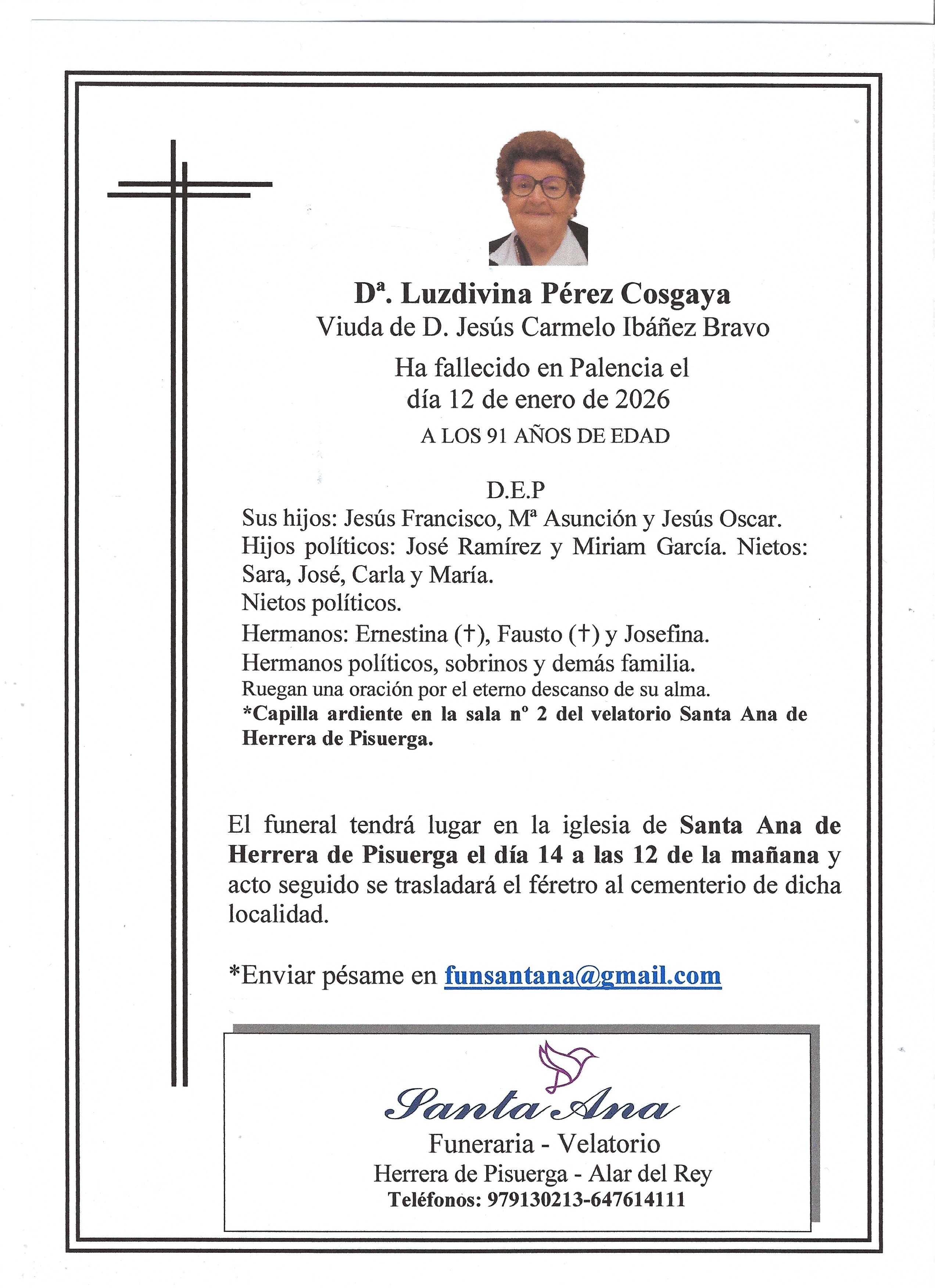 Obituary Dª. Luzdivina Pérez Cosgaya