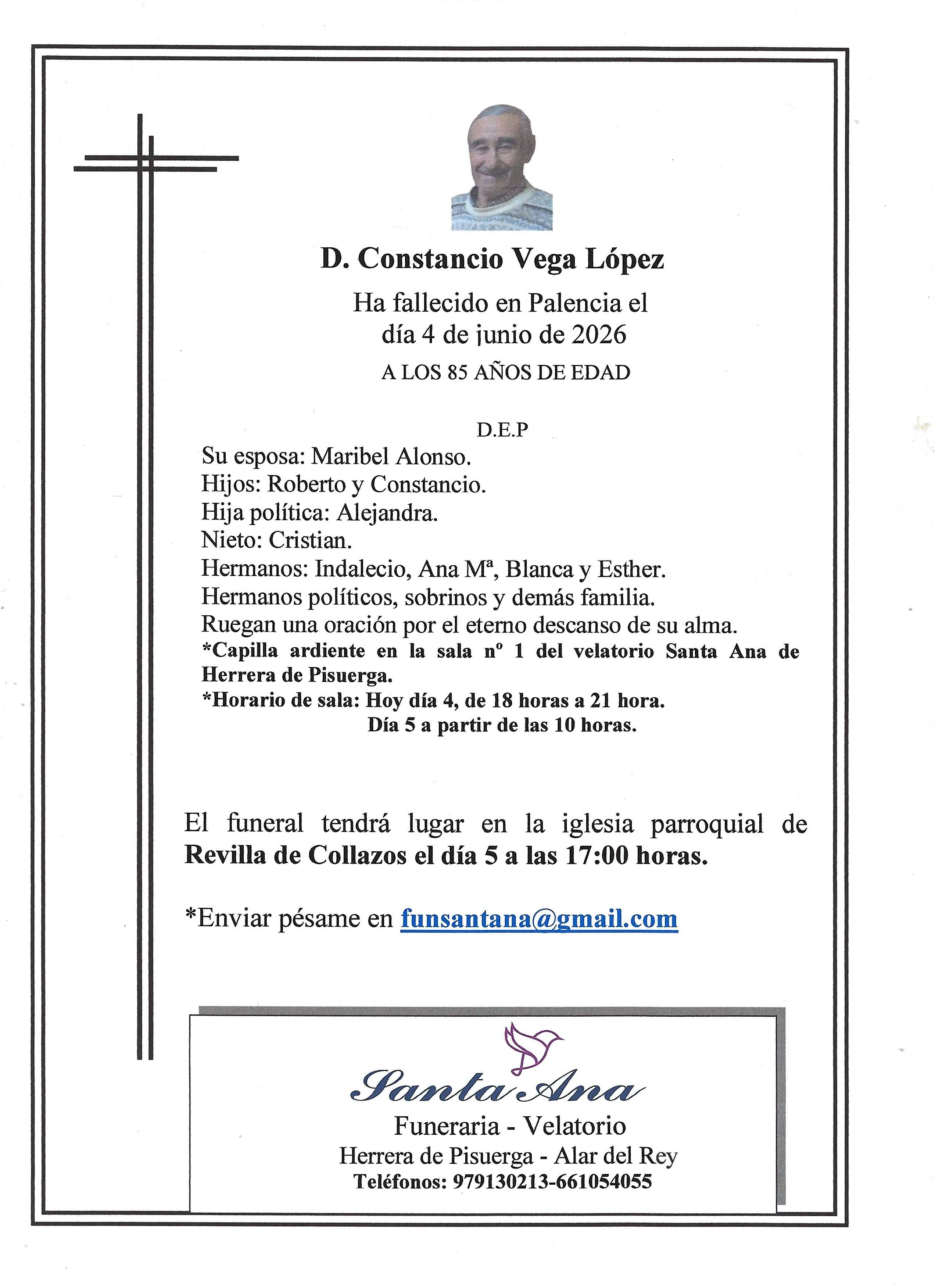 Obituary Constancio Vega López