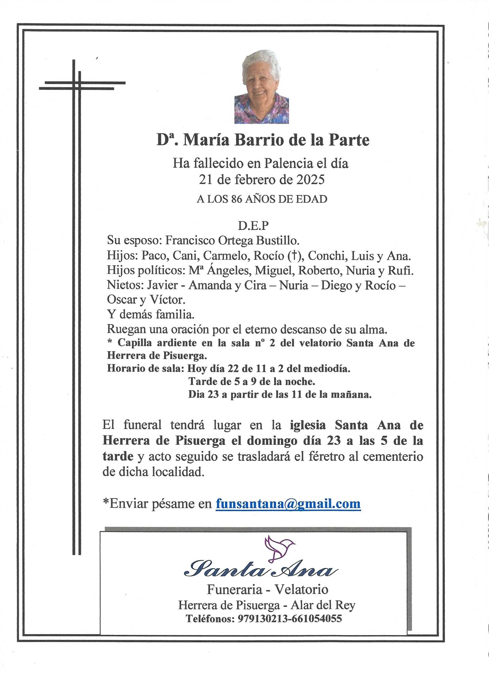 Obituary Dª. María Barrio de la Parte