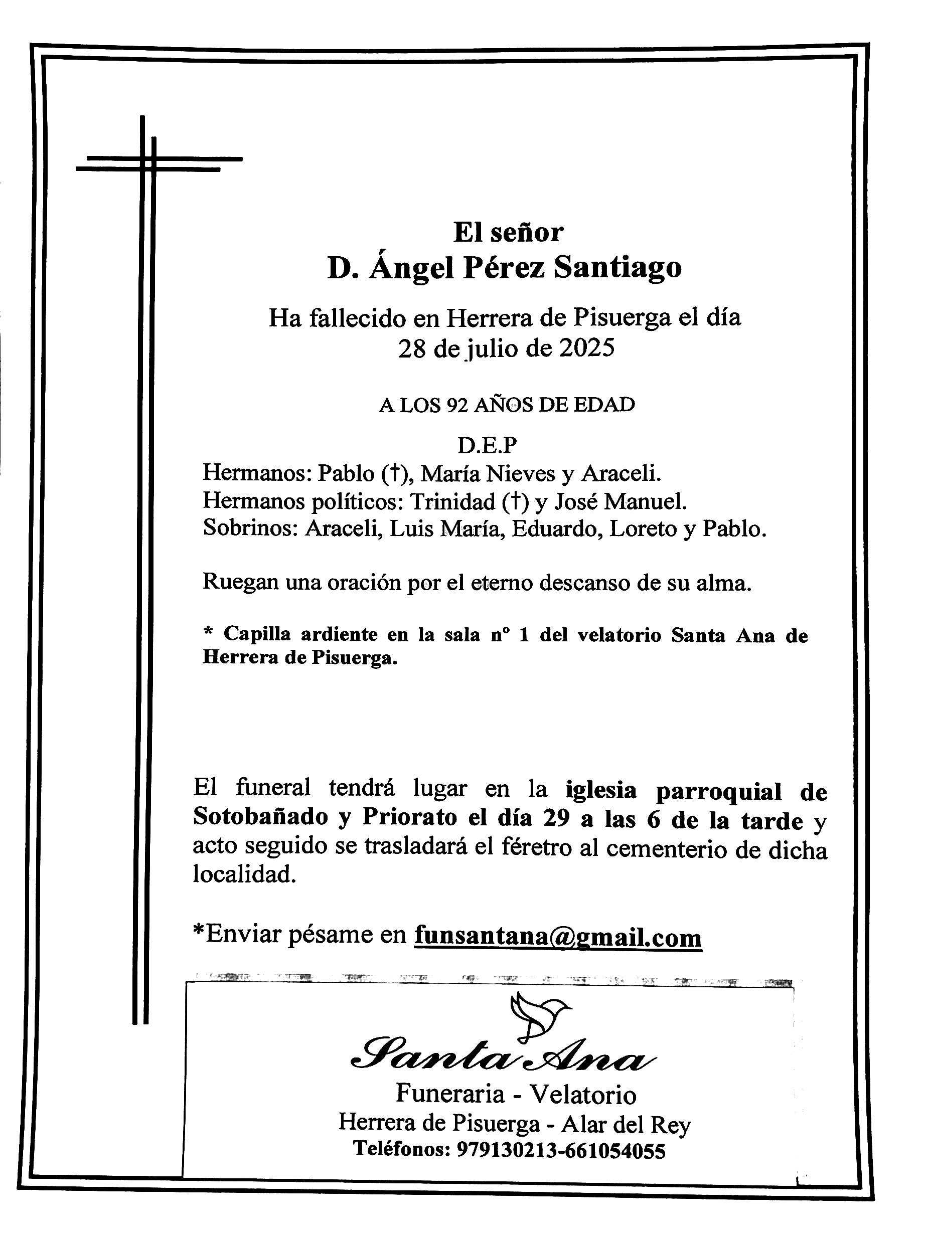 Obituary D. Ángel Pérez Santiago