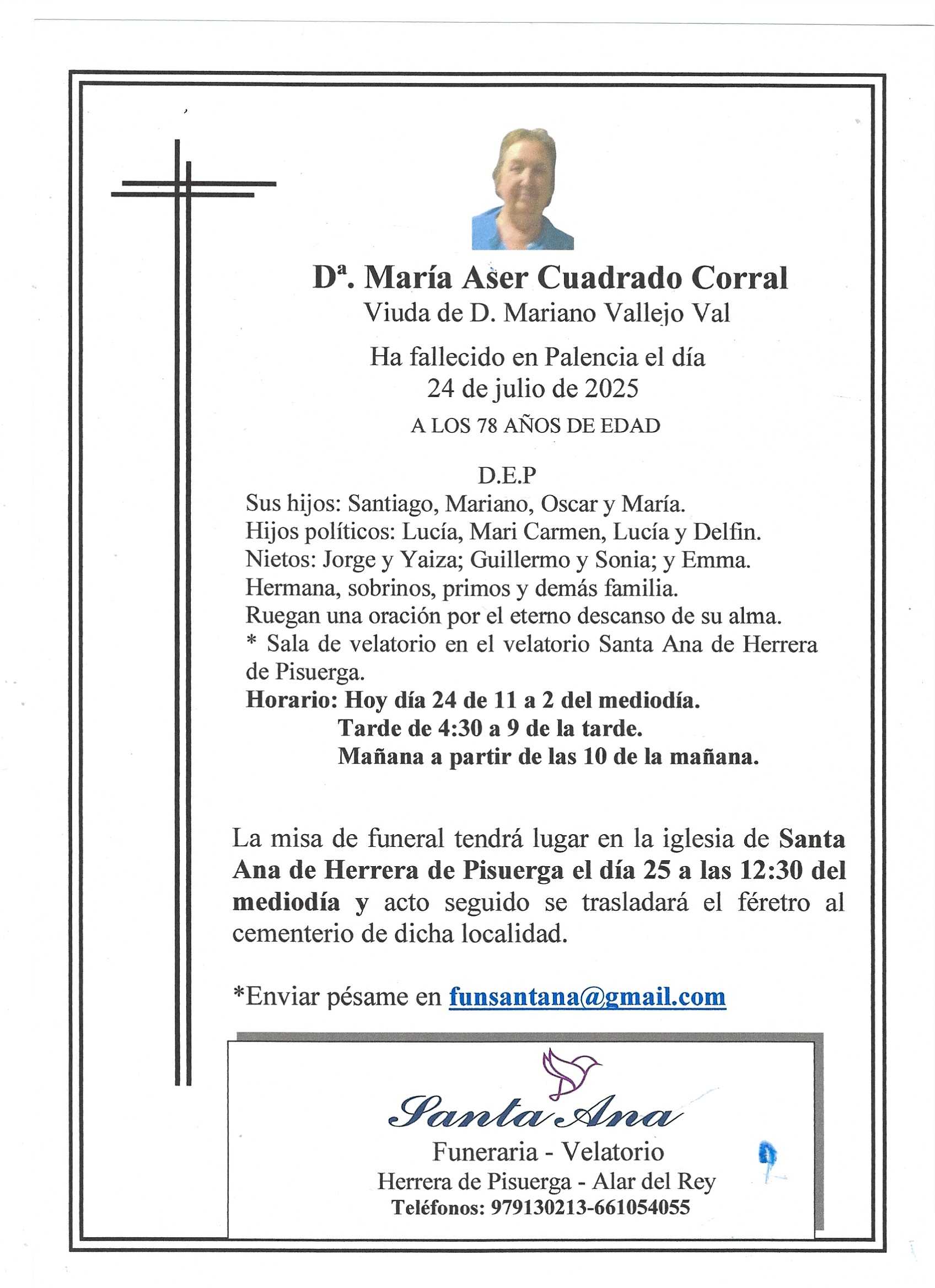 Obituary María Aser Cuadrado Corral