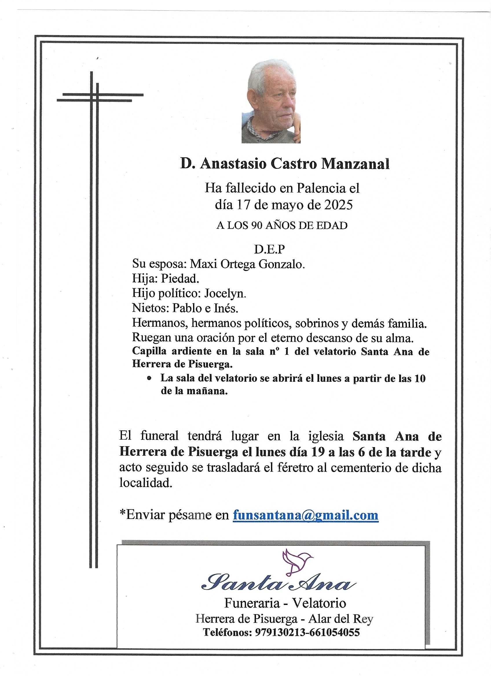 Obituary Anastasio Castro Manzanal