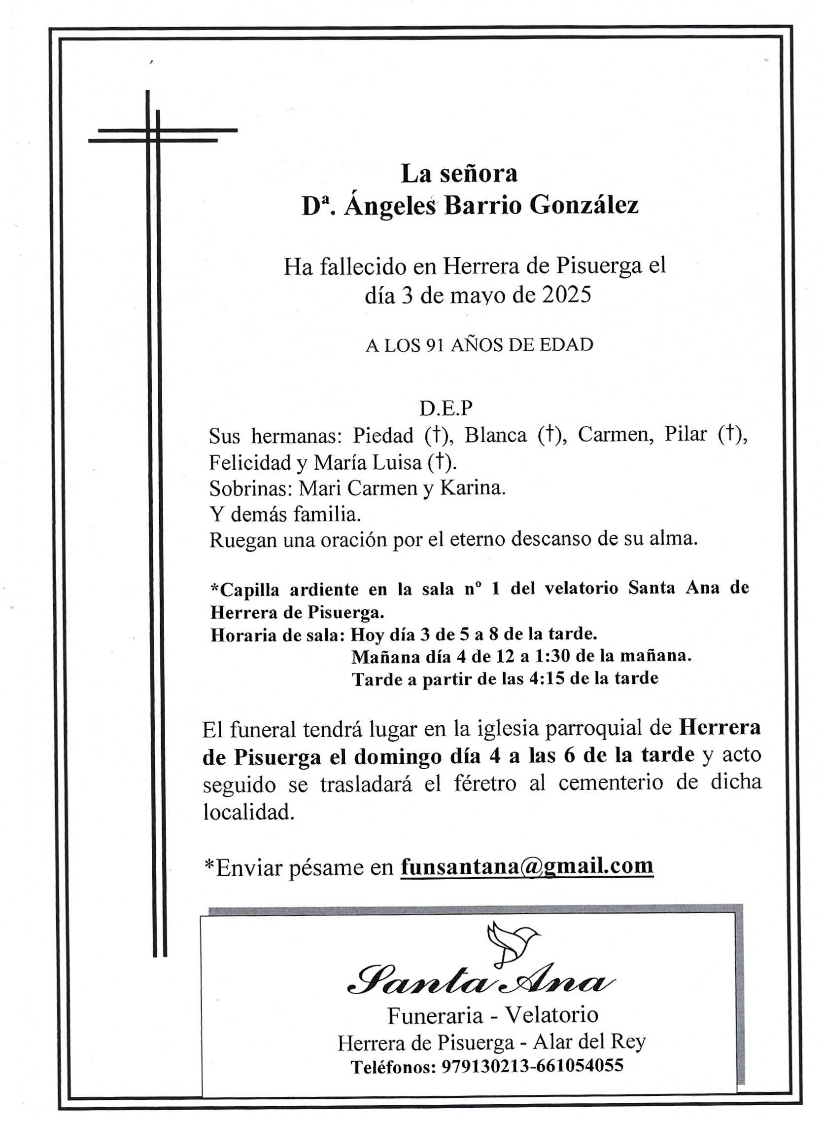 Obituary Dª. Ángeles Barrio González 